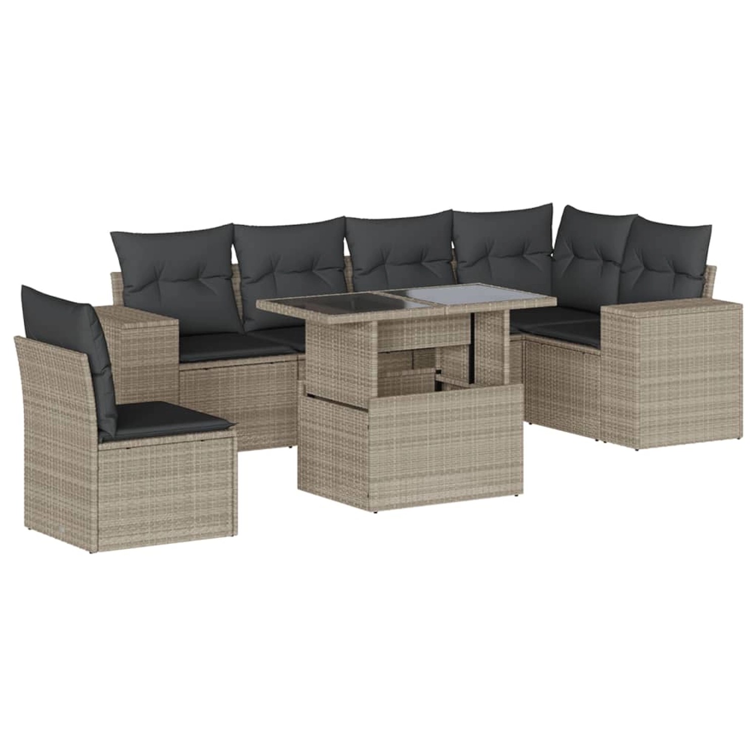 vidaXL 7-Tlg Garten-Sofagarnitur mit Kissen Hellgrau Poly Rattan 3269202 günstig online kaufen