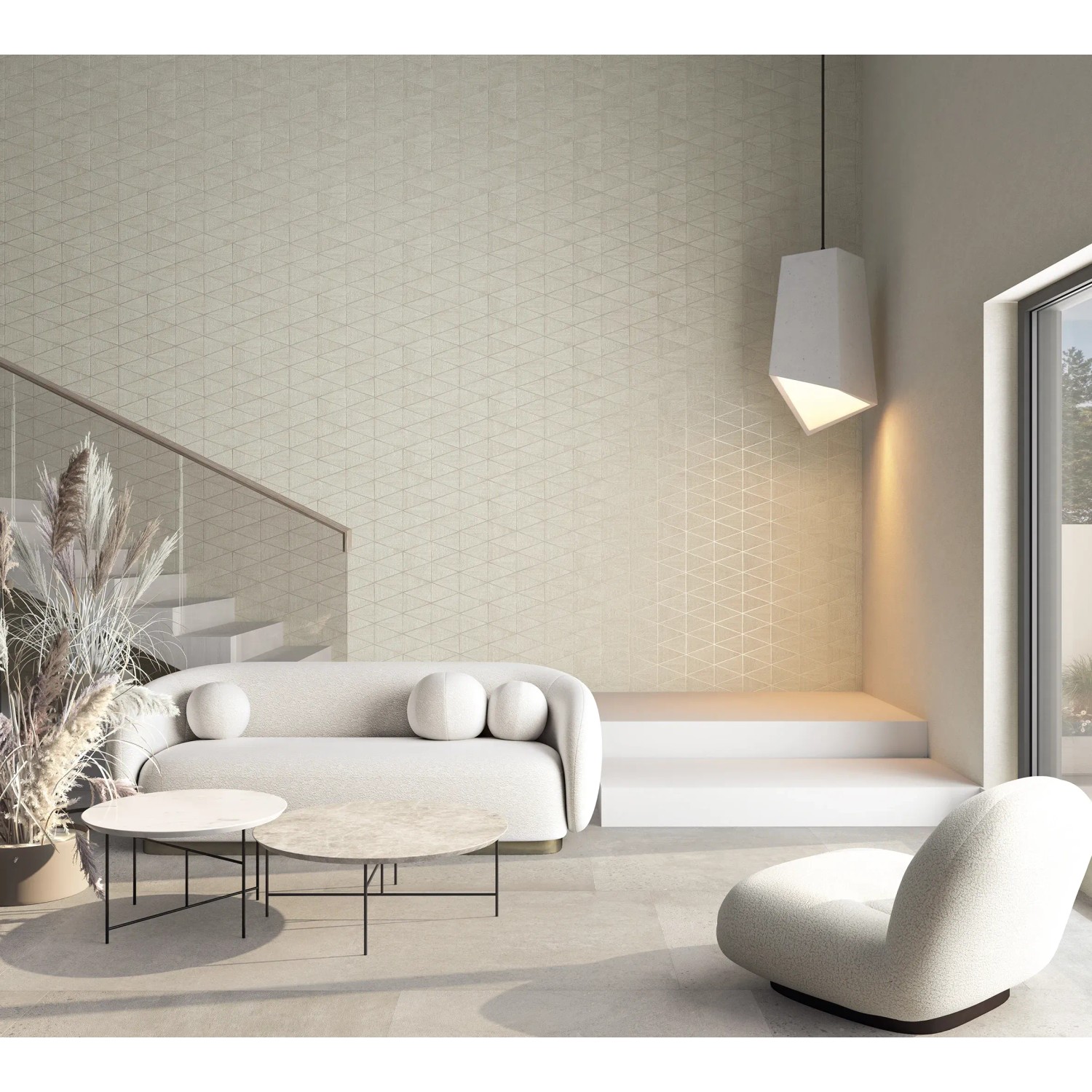 Beige Vliestapete mit modernem Dreiecksmuster von Marburg für Wohnraumgestaltung.