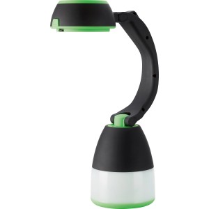 Schwarze Handtaschenlampe LED, als Tischleuchte nutzbar, ideal für Camping.
