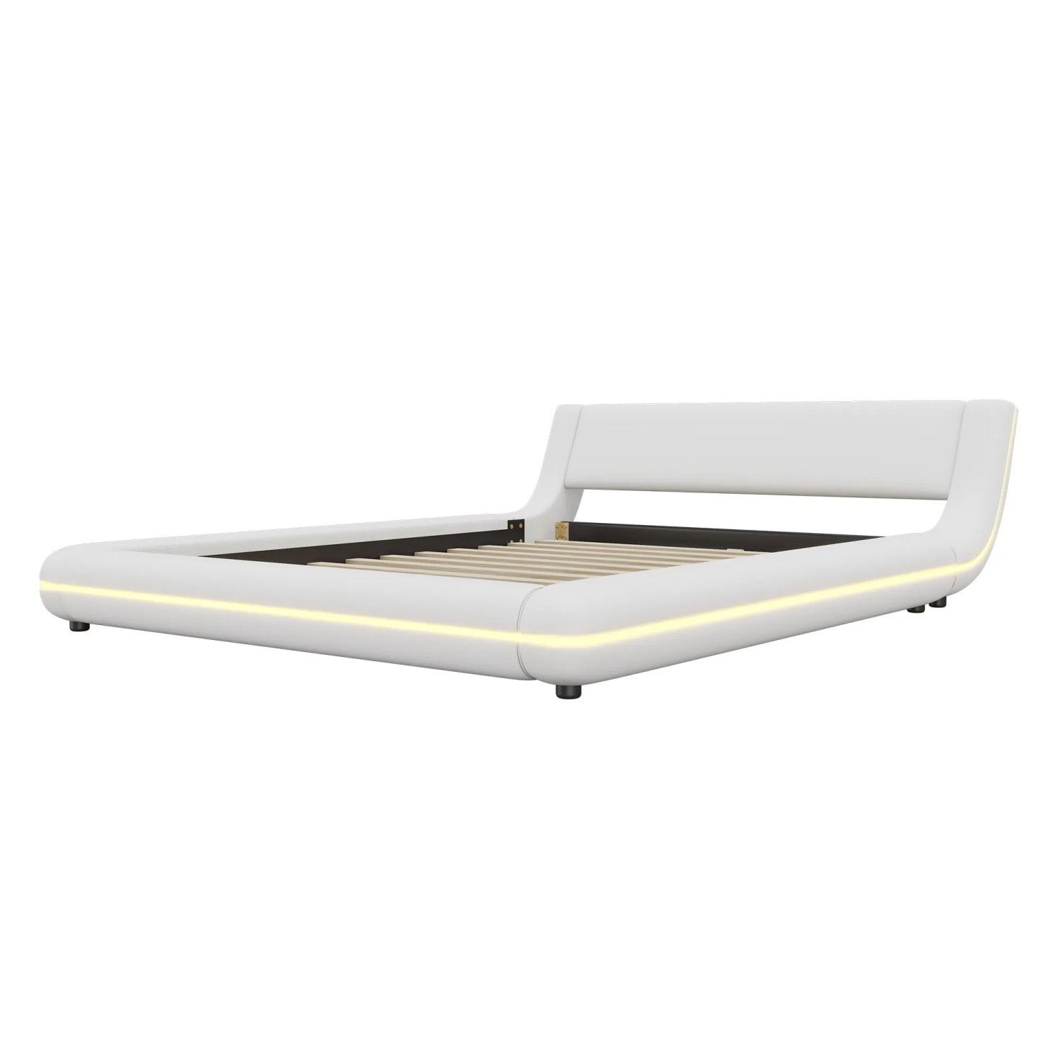 okwish Bodenbett 140x200cm mit LED Beleuchtung Schlafzimmer Weiß ohne Matratze