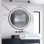 Runder Badspiegel mit LED-Beleuchtung, dimmbar und beschlagfrei, Durchmesser 60 cm, schwarzer Rahmen.