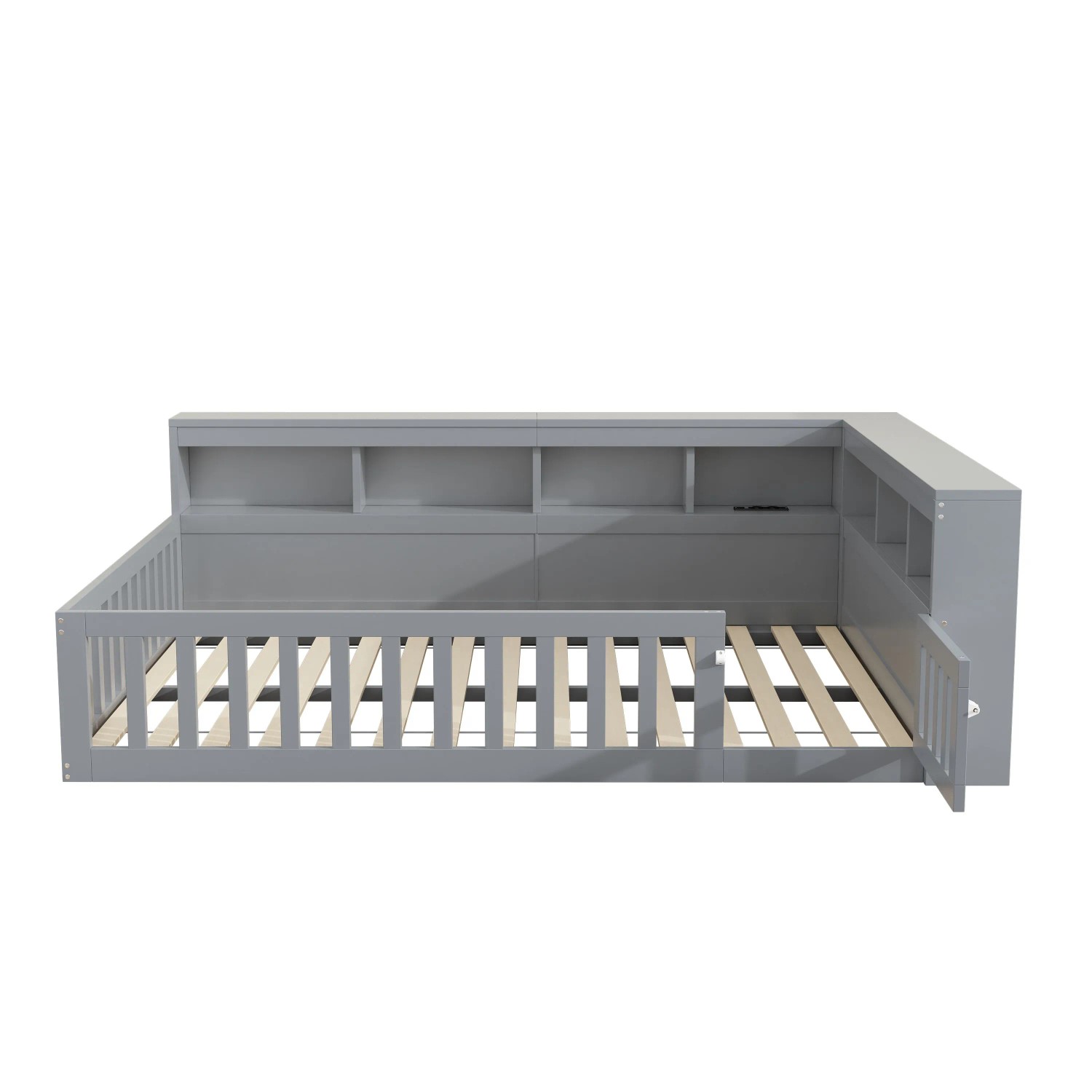 okwish Daybett 140x200cm mit Staufach und Steckdose Kinderzimmer Grau ohne Matratze