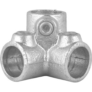 Silbernes Dreiweg-Eckstück 90° für Stahlrohre (Ø 2,7 cm) zum Möbelbau.