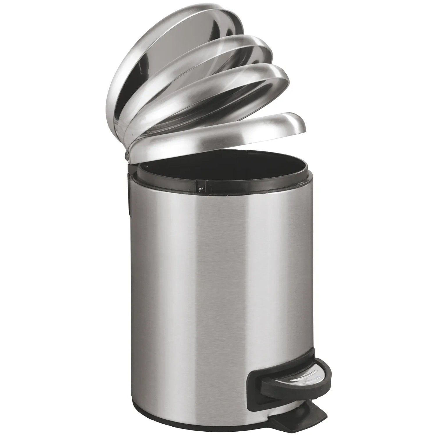 Wenko Tret-Mülleimer Leman, 3 l, Edelstahl, mit geöffnetem Deckel. Ideal als Kosmetikeimer.