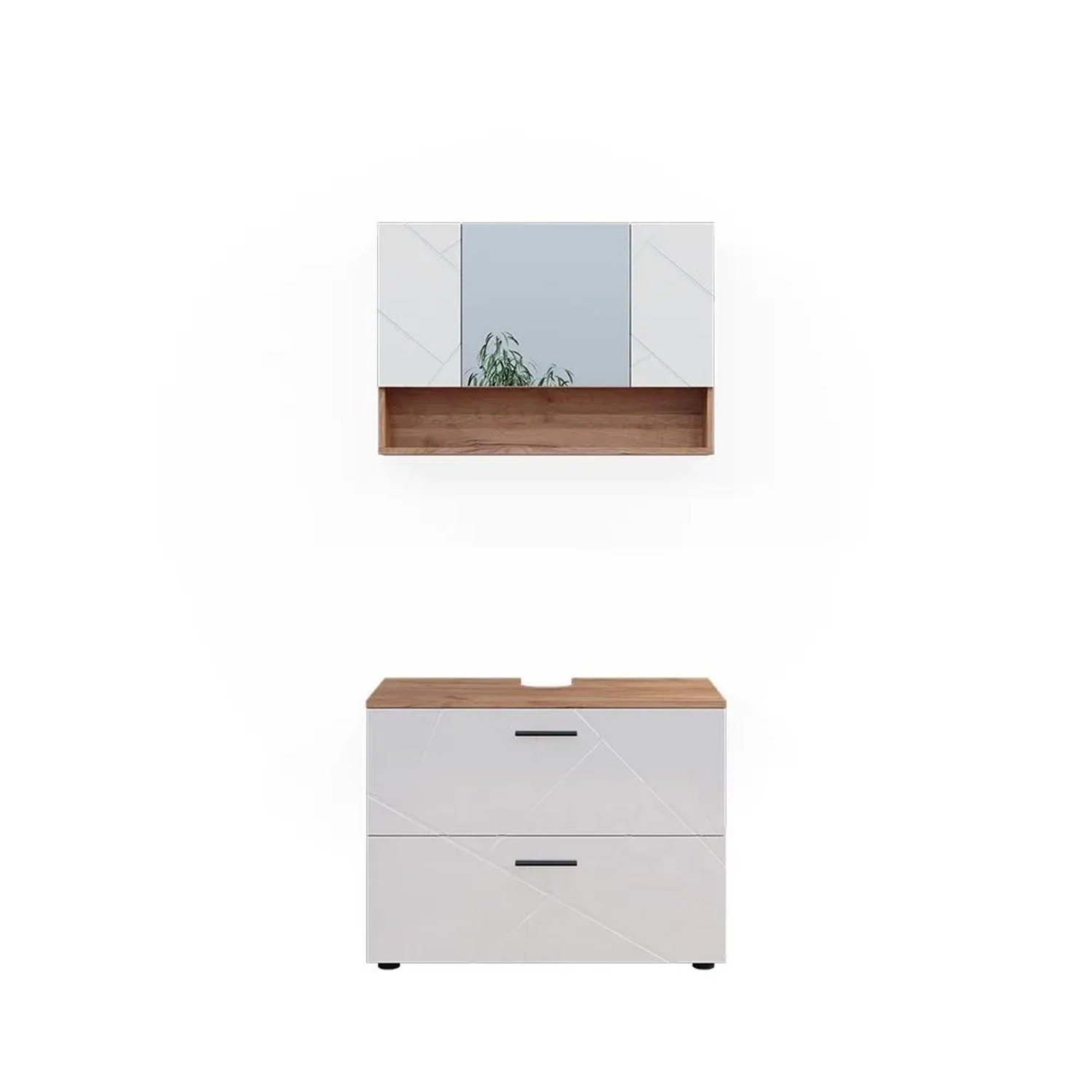 Vicco Badmöbel-Set Irma Weiß Hochglanz/Goldkraft Eiche 80 x 59 2-teilig