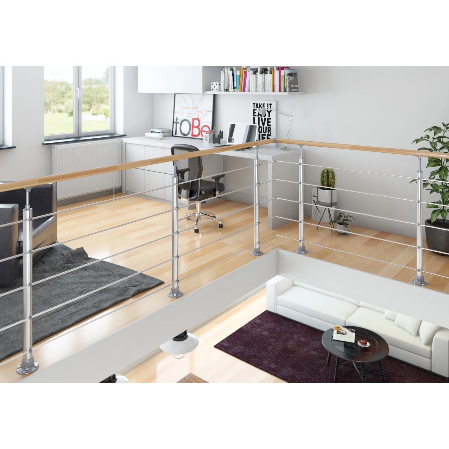 Dolle Geländerset Aluminium 150 Cm Bodenmontage Mit Buche-Handlauf ...