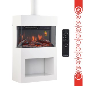 Weißer Kaminio Elektrokamin Henri mit 3D-Flammeneffekt und Fernbedienung.