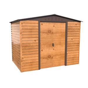 DURAMAX Metall-Gerätehaus Alpine 2,4x1,8m in Braun Holzoptik