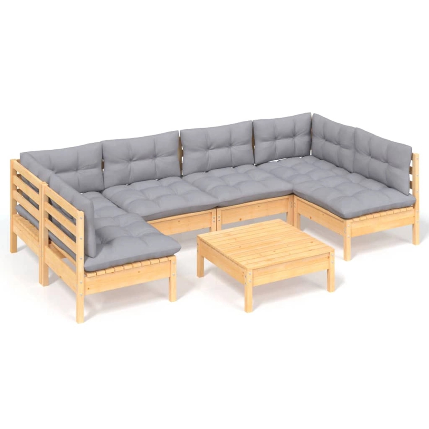 vidaXL 7-Tlg Garten-Lounge-Set mit Grauen Kissen Kiefer Massivholz 3097156 günstig online kaufen
