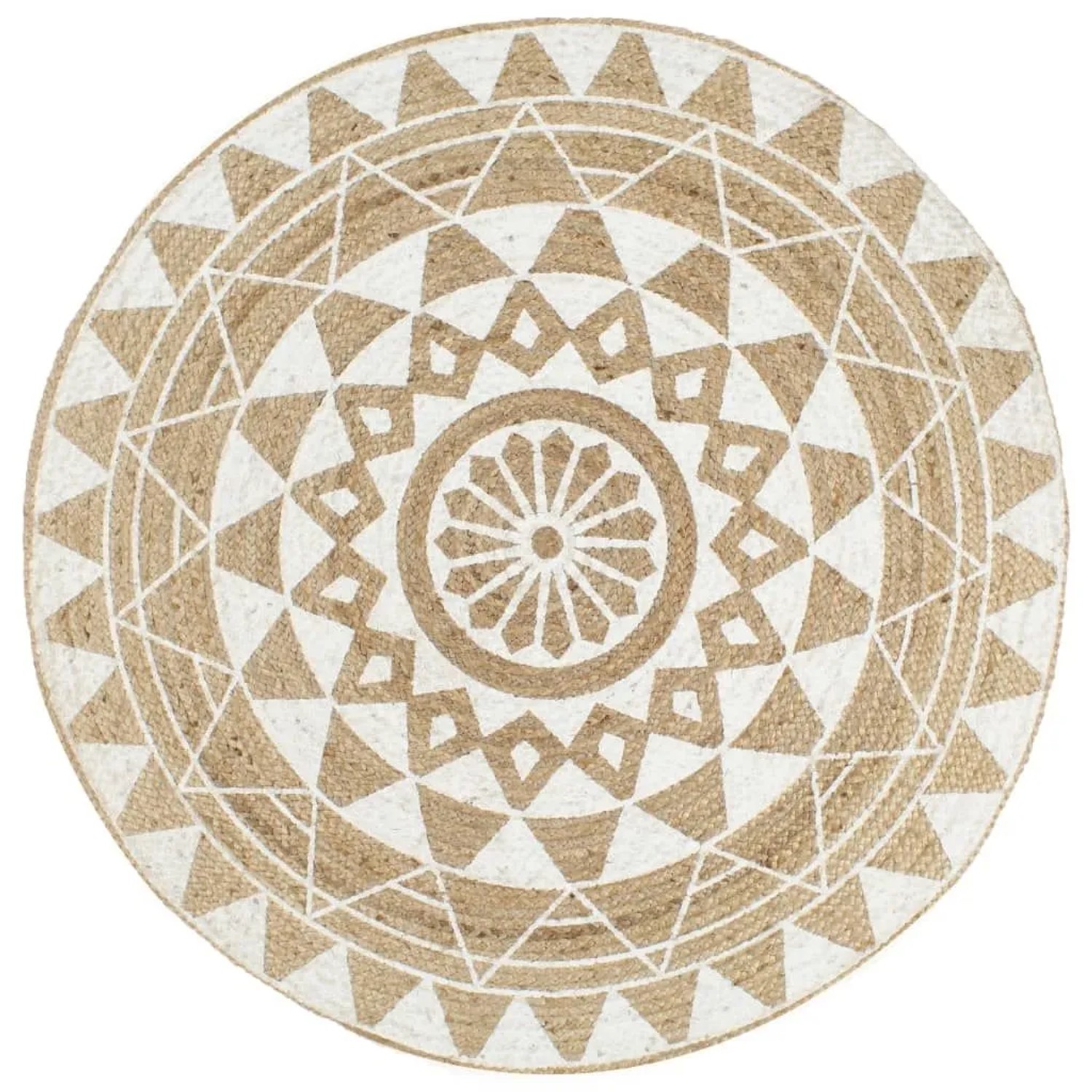 vidaXL Teppich Handgefertigt Jute Weißer Druck 90 cm 133695