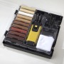 Westfalia Reparatur-Set für Laminat & Parkett. Offener Koffer mit 11 Hartwachsstangen, Schmelzgerät & Zubehör.