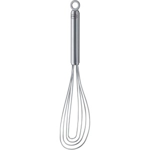 RÖSLE Tellerbesen 22 cm aus Edelstahl 18/10. Flacher Schneebesen für Küchenausstattung mit Aufhängeöse.