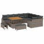 Graues 12-teiliges vidaXL Garten-Sofa-Set aus Polyrattan mit Tisch und Kissen.