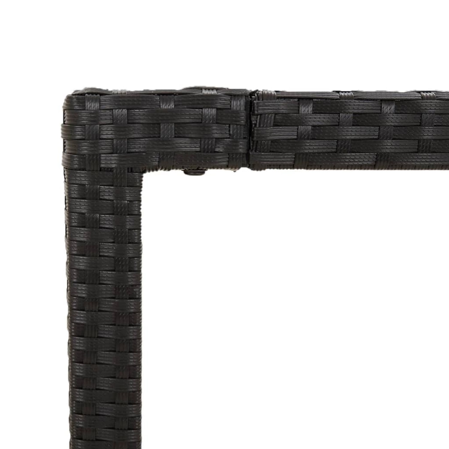 Detailansicht: Schwarze vidaXL Garten-Essgruppe aus Poly Rattan, Eckverbindung.