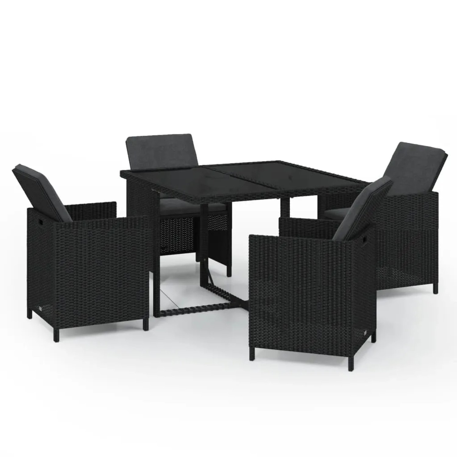 vidaXL 5-tlg Garten-Essgruppe mit Auflagen Poly Rattan Schwarz Modell 23