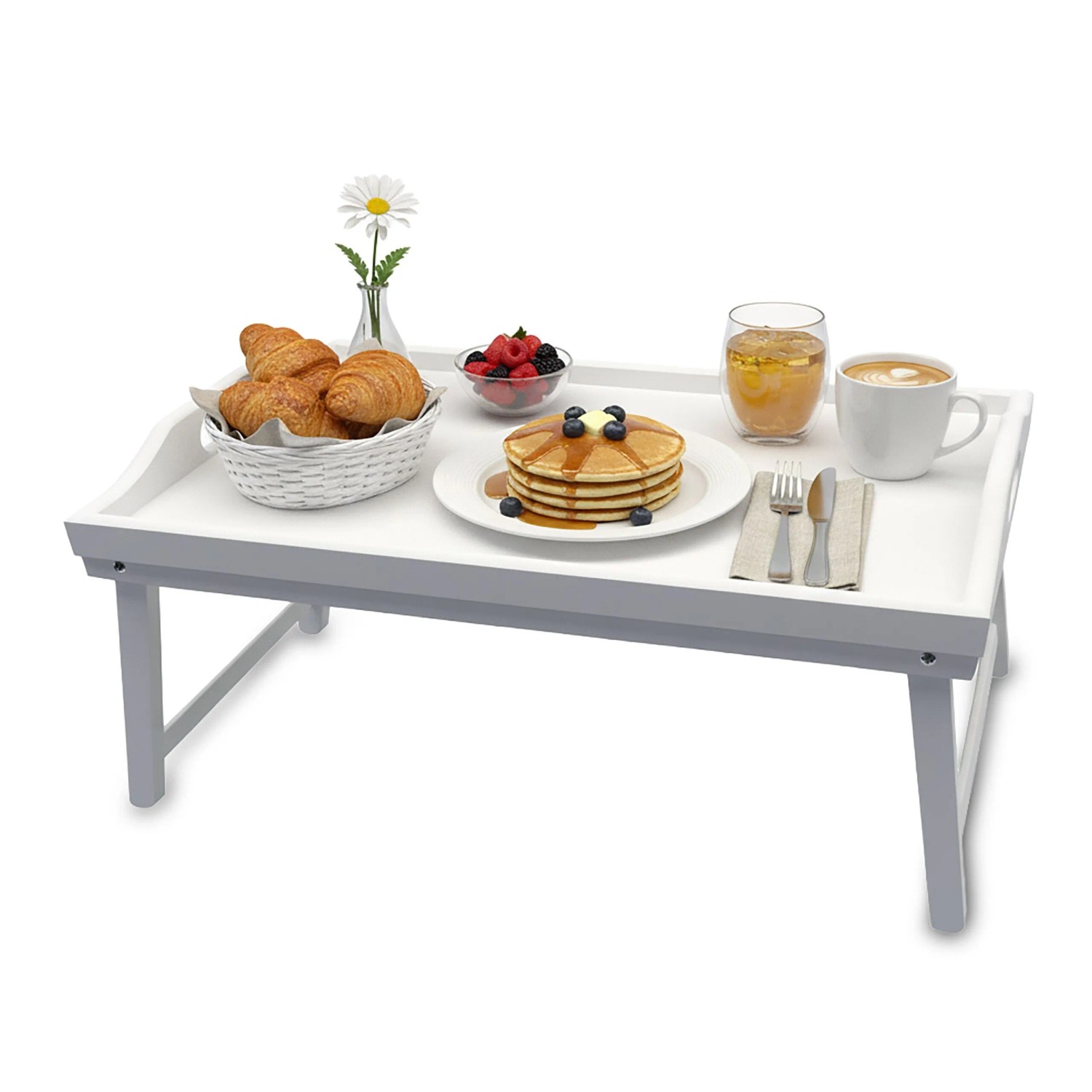 Relaxdays Betttablett Bambus Weiß Klappbar 50 cm x 30 cm x 20 cm 0,97 kg
