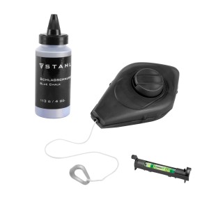 STAHLWERK Schlagschnur Set 15m mit Kreide, Wasserwaage und Aufroller für präzise Markierungen.