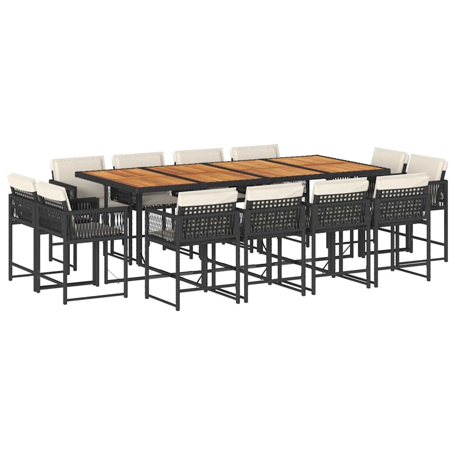 vidaXL 13-Tlg Garten-Essgruppe mit Kissen Schwarz Poly Rattan 3211587