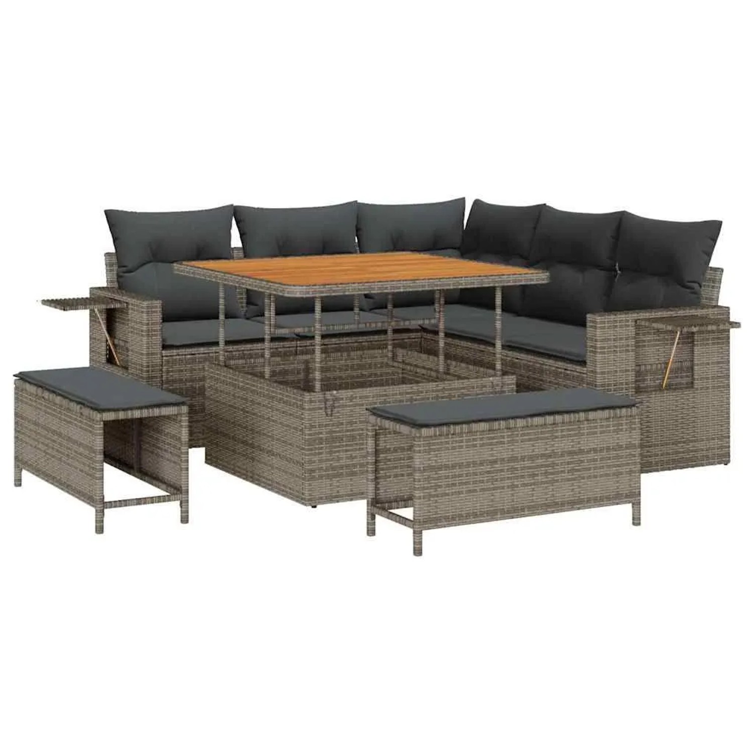 vidaXL Gartensofa-Set mit Kissen 9 Stk Grau Poly-Rattan 3363688 günstig online kaufen