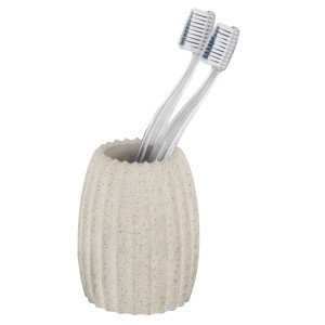 Grauer Wenko Zahnbürstenhalter Torretta aus Diatomit mit zwei Zahnbürsten.