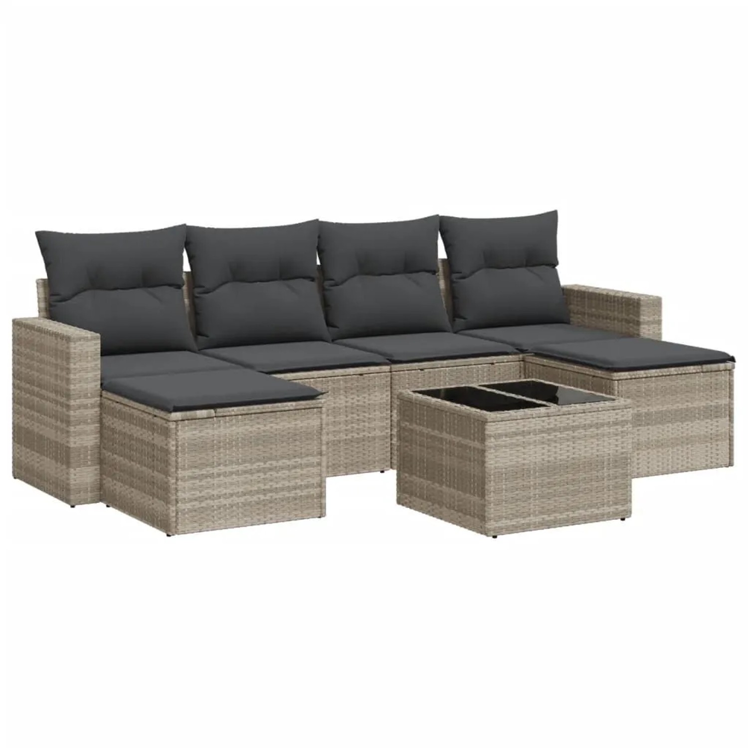 vidaXL 7-Tlg Garten-Sofagarnitur mit Kissen Hellgrau Poly Rattan 3251669 günstig online kaufen