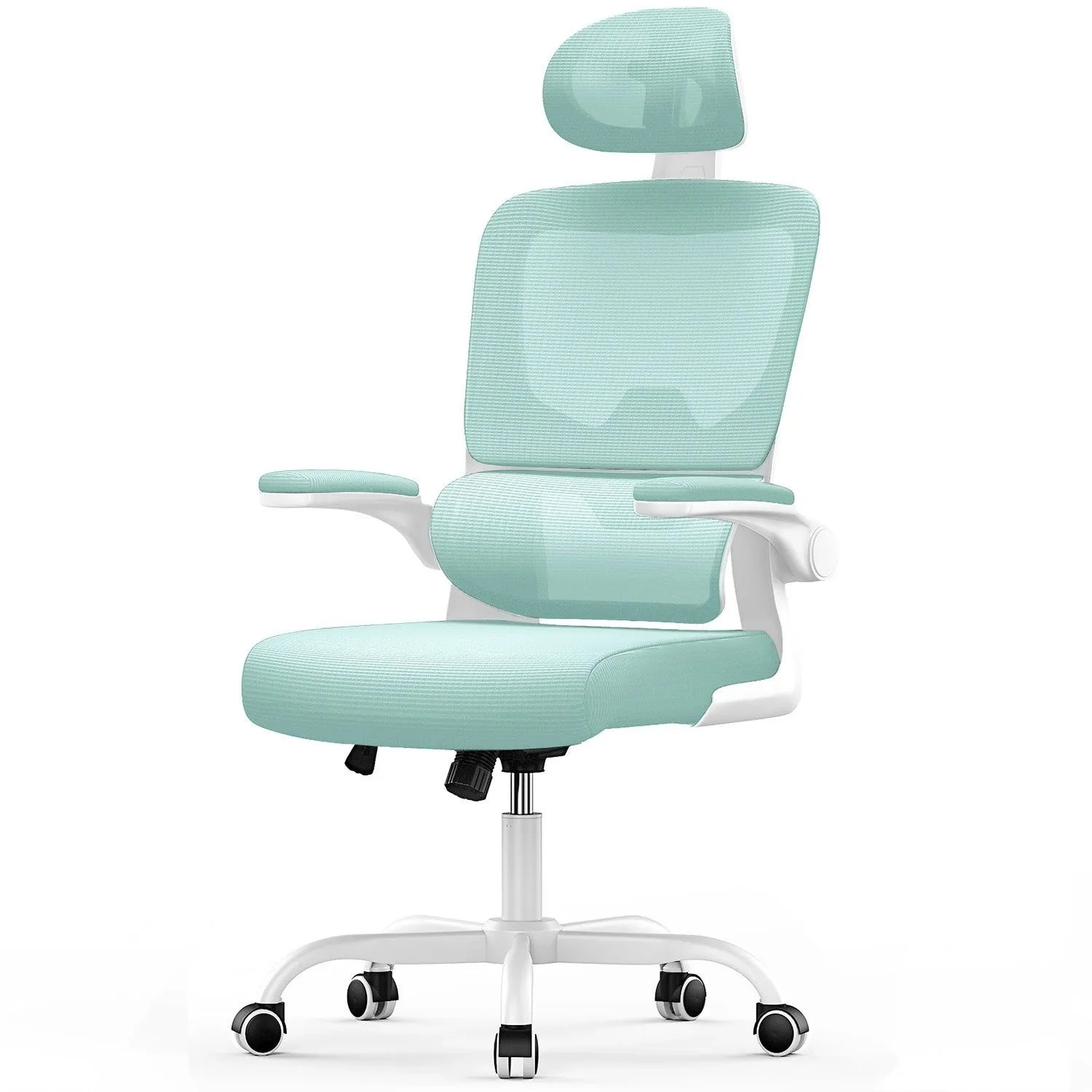 Rattantree Ergonomischer Drehstuhl mit Wippfunktion und Höhenverstellung Kopf und Klapparmlehnen Grün