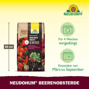 Sack Neudorff Neudohum Beerenobst-Erde 20L mit Beeren-Motiv. Torffreie Erde für Beeren.