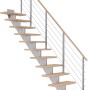 Dolle Mittelholmtreppe Hamburg, Eiche weiß, mit perlgrauem Geländer. Gerade Treppe, 75cm breit.