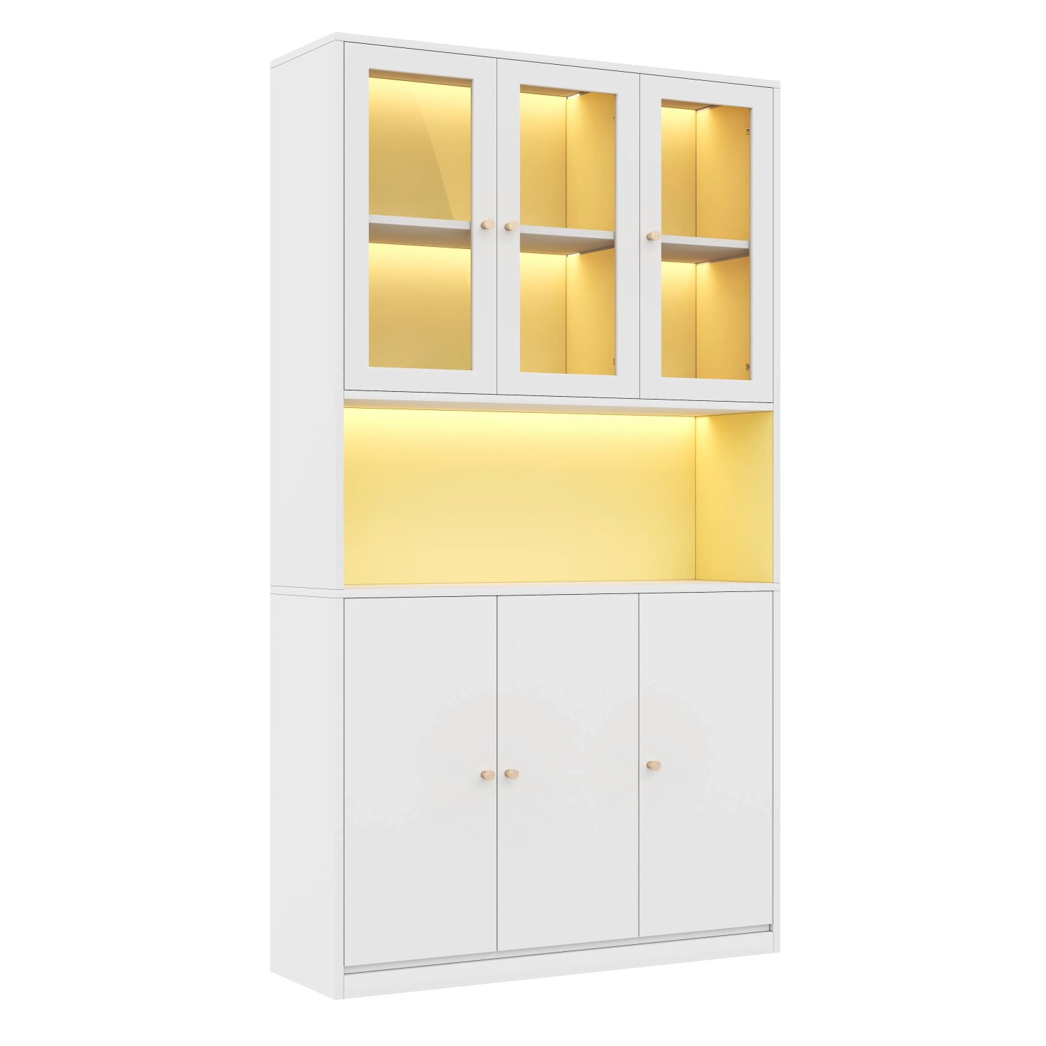 okwish Bücherschrank mit Glastüren LED Beleuchtung Wohnzimmer 100x35x200cm Weiß