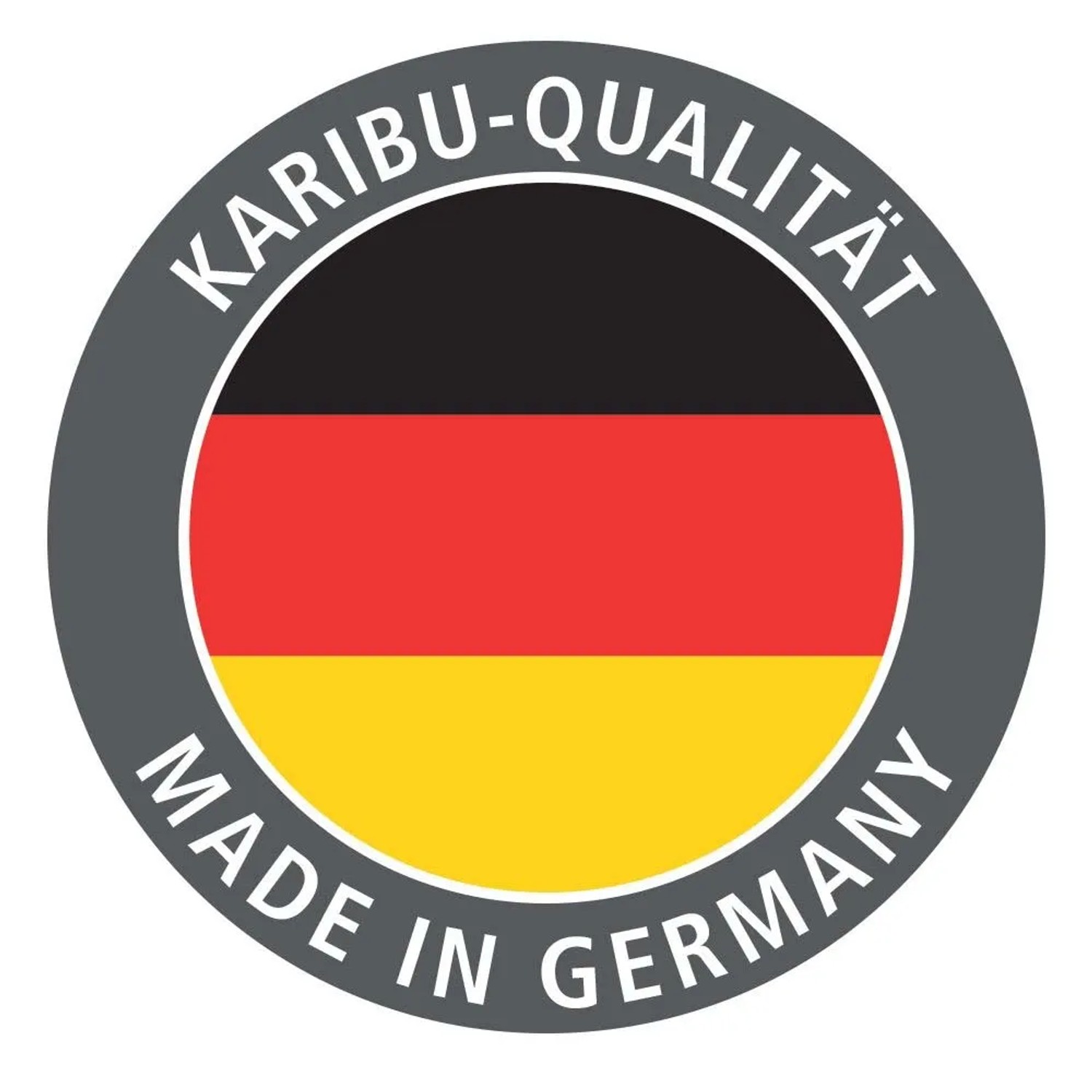 Karibu Qualitätssiegel: Made in Germany mit Deutschlandflagge für Gartenhaus Kumla.
