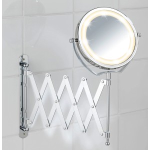 Ausziehbarer LED Kosmetikspiegel Brolo von Wenko zur Wandmontage, Chromoptik.