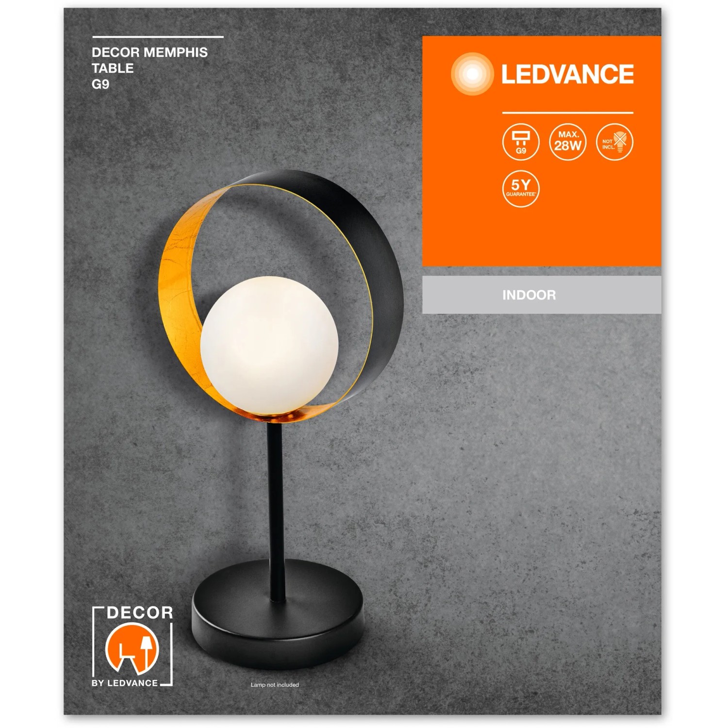 Ledvance Tischleuchte Decor Memphis, schwarz-goldene LED Lampe mit G9 Fassung, 36,5 cm hoch.