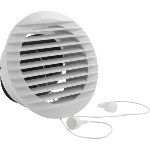 Weißes, rundes Marley Lüftungsgitter 160x125 mm mit verstellbarer Jalousie und Schnurzug.