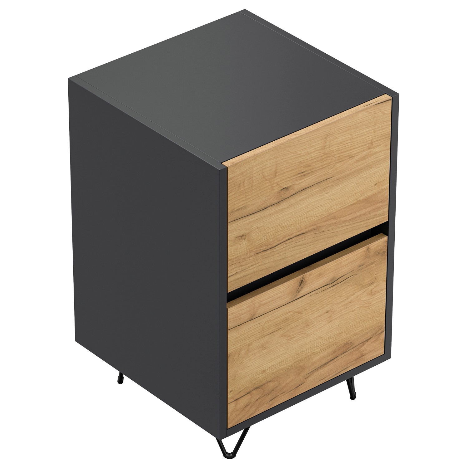 Posseik Nachttisch Industrial A 2 Schubladen 40 cm Grafit Eiche Front günstig online kaufen