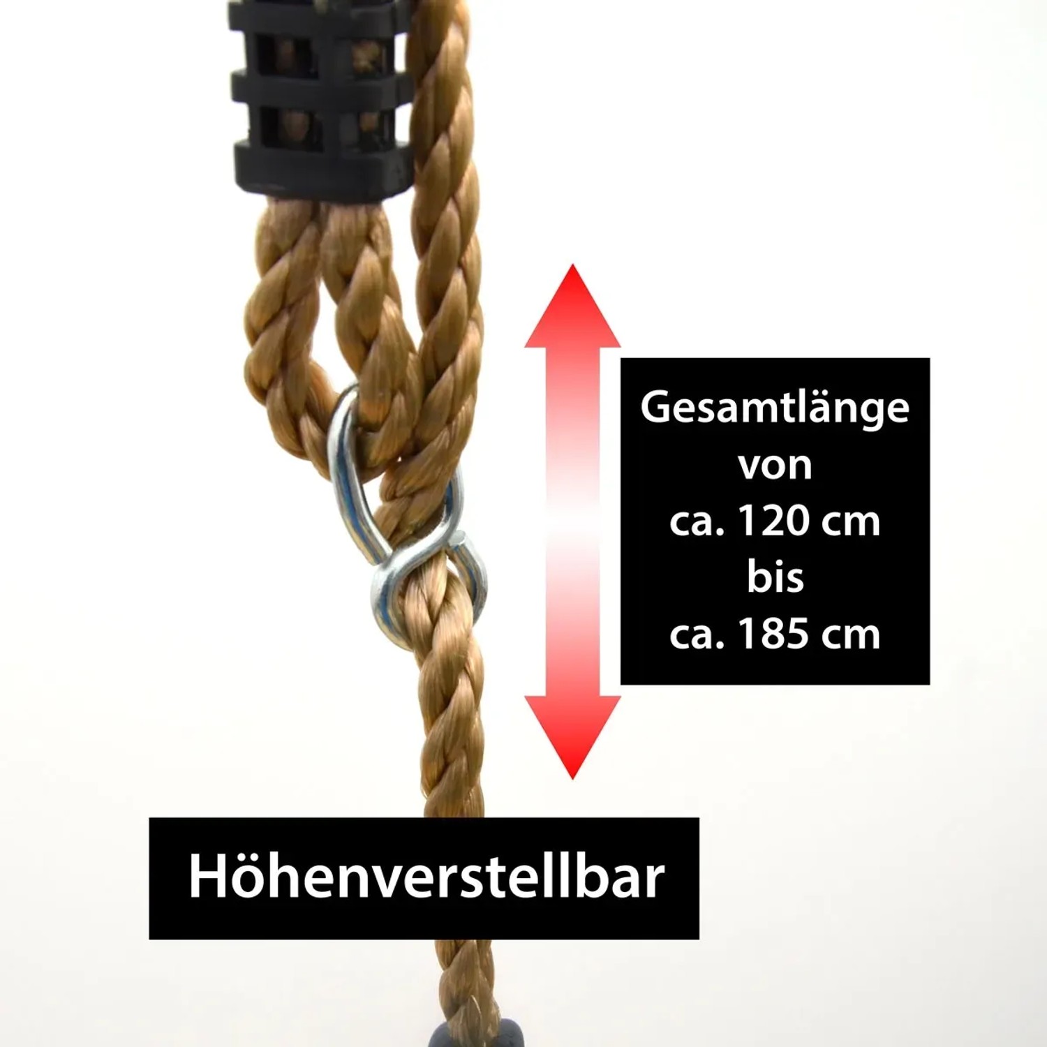 Detailaufnahme der höhenverstellbaren Seile der LittleTom Brettschaukel.