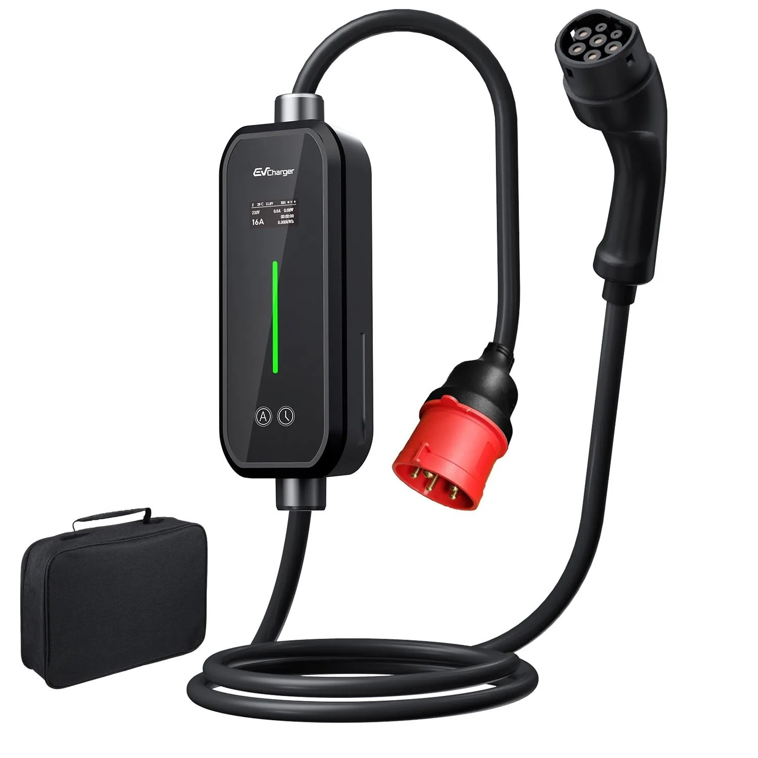 Junsun 11kW Typ 2 EV-Ladegerät 3-phasig - 6m Kabel App-Steuerung LCD-Display Einstellbar 6-16A Inkl. Tasche