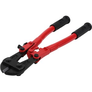 Bolzenschneider 350 mm: Zange zum Durchtrennen von Metall, mit rotem Griff und schwarzem Schneidkopf.