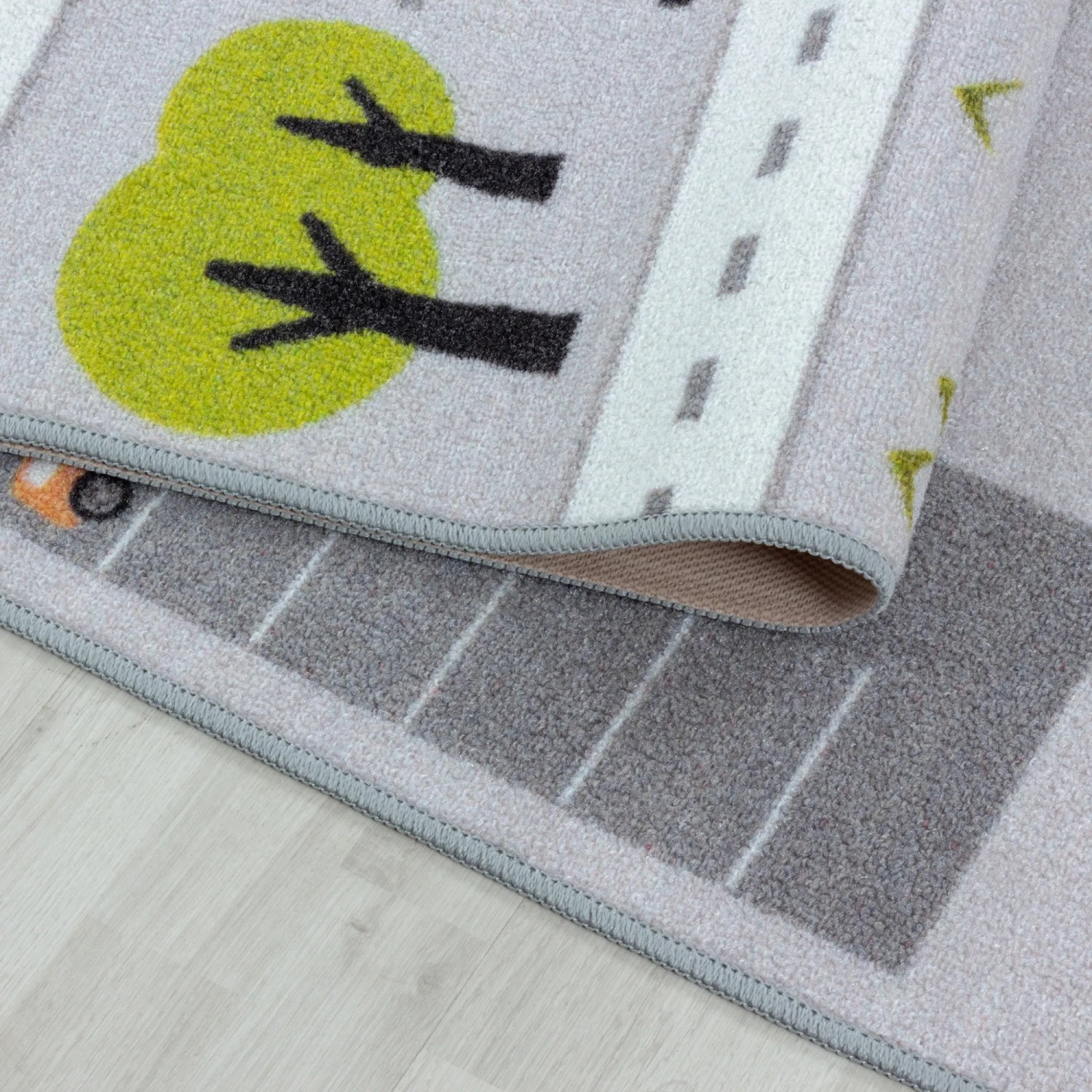 Rugsx PETIT Kinderteppich Stadt-Straßen Design – 80x150 Cm, Grau/schwarz, Weich, Allergikerfreundlich