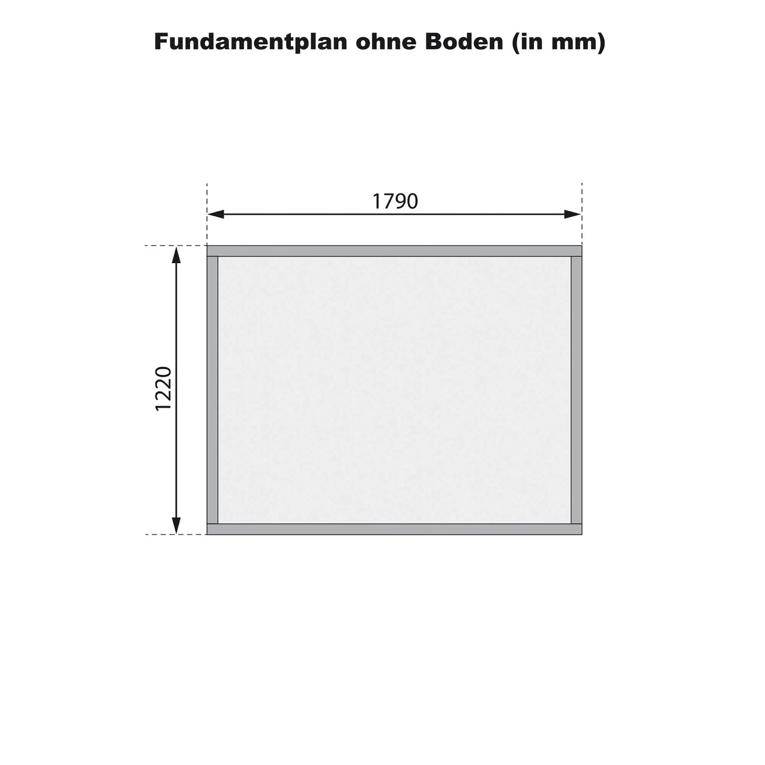 Fundamentplan des Karibu Gartenhaus Neuenburg 0 vorvergraut mit Maßangaben.