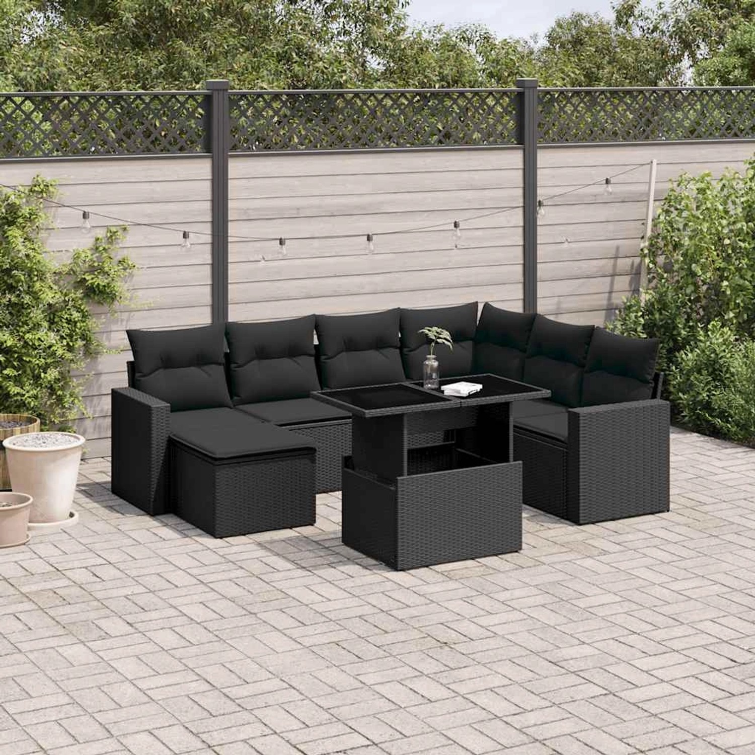 vidaXL 8-Tlg Garten-Sofagarnitur mit Kissen Schwarz Poly Rattan 3267435 günstig online kaufen