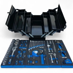 DeTec. Metall Werkzeugkiste V2 Gefüllt 96 tlg In Schwarz Mit Carbon Optik Einlegern Zum Aufklappen