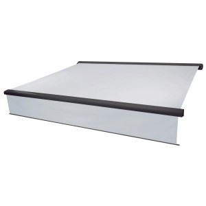 MCW Kassetten-Markise 4x3m, creme-anthrazit, mit ausfahrbarem Volant. Vollkassettenmarkise.