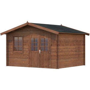 Palmako Holz-Gartenhaus, druckimprägniert, 416x317 cm. Gartenhaus mit Doppeltür und Fenster.