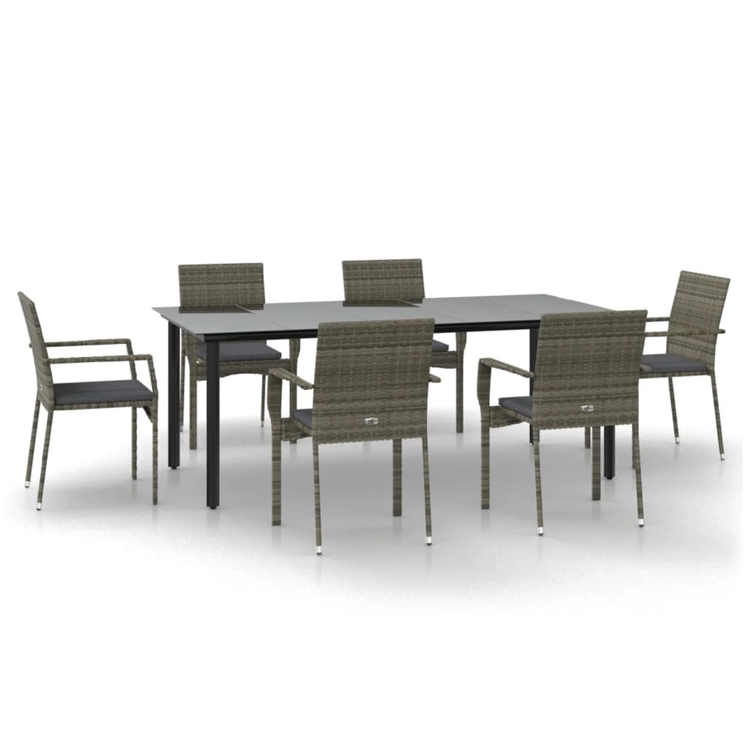 vidaXL 7-Tlg Garten-Essgruppe mit Kissen Schwarz und Grau Poly Rattan 3185141
