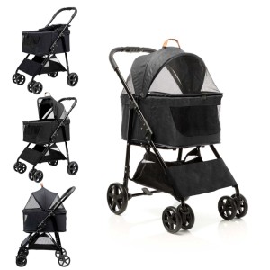Fudajo 2in1 Hundewagen schwarz, faltbar, mit abnehmbarer Transporttasche und Netzverdeck für Haustiere bis 20 kg.