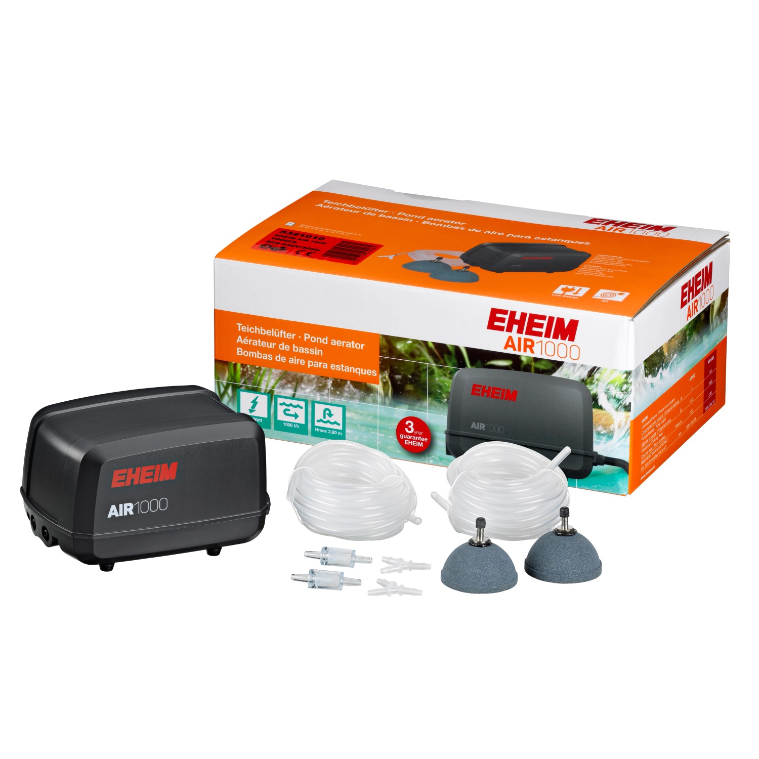 Eheim Air1000 Teichbelüfter Set mit Pumpe, Schläuchen und Ausströmern für optimale Sauerstoffversorgung.