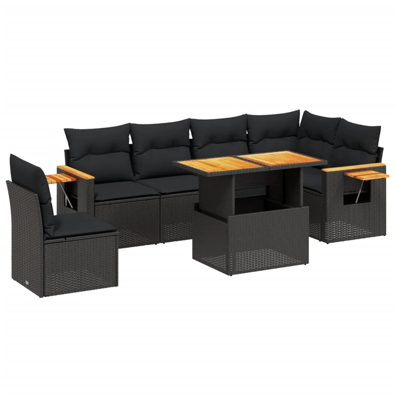 vidaXL 7-Tlg Garten-Sofagarnitur mit Kissen Schwarz Poly Rattan 3273540 günstig online kaufen