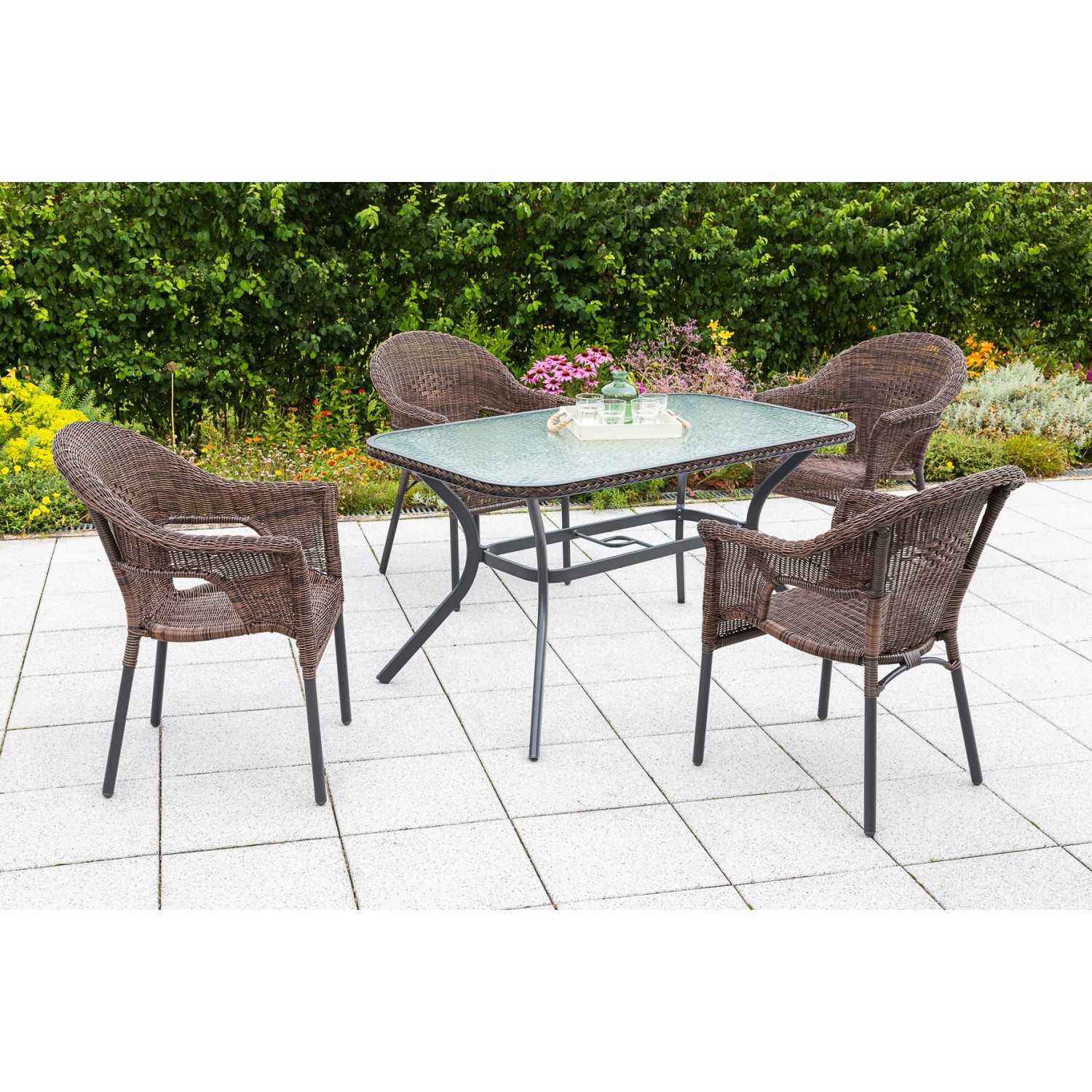 Merxx Ravenna Set 5-tlg. 4 Stapelsessel Gartentisch 150 x 85 cm Schoko günstig online kaufen