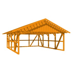 Skan Holz Carport Schwarzwald in Eiche mit Dachlattung und Rückwand.