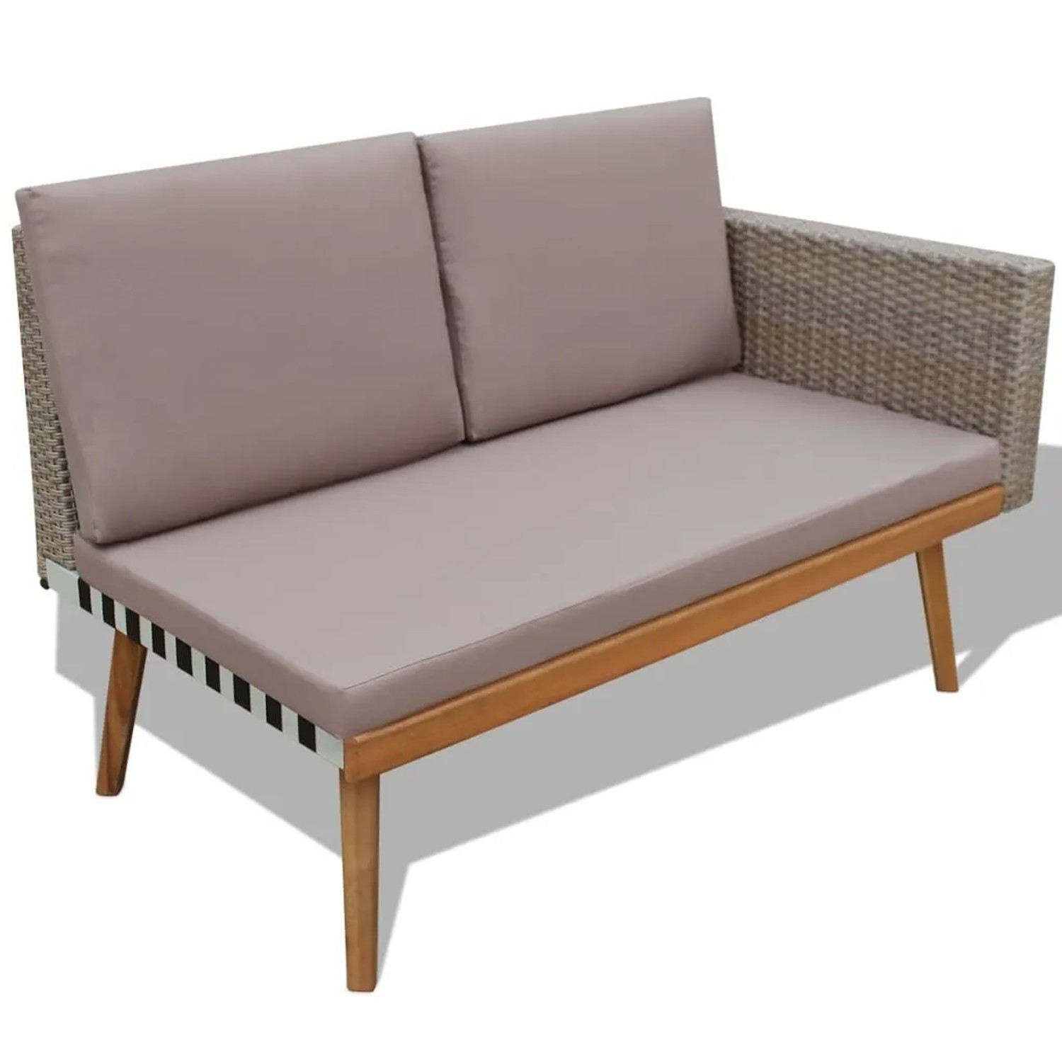 Graues 2-Sitzer Gartensofa aus Rattan mit Auflagen, Teil des vidaXL Lounge-Sets.